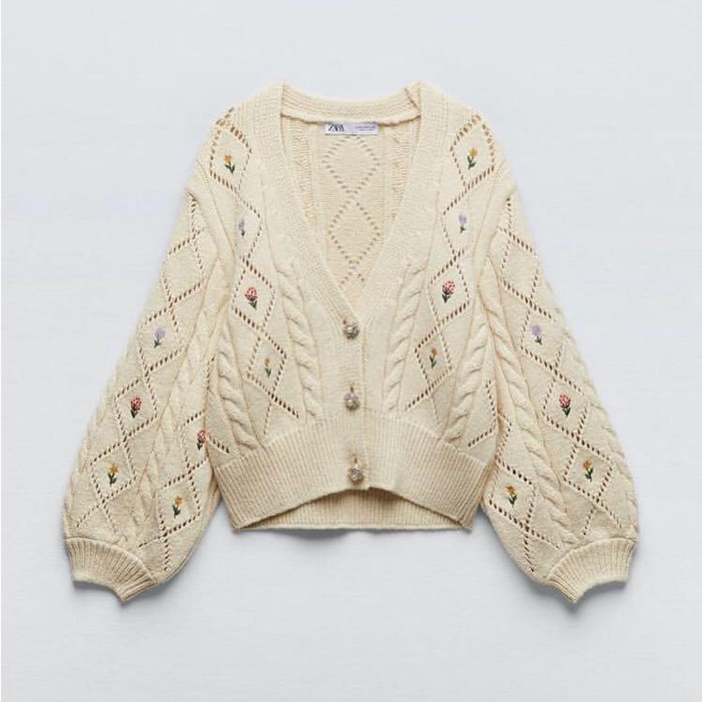 Zara Embroidered Knit Cardigan